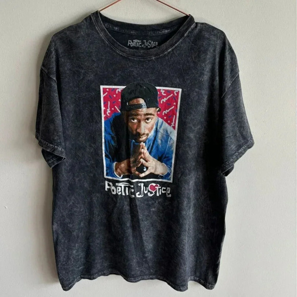Poetic Justice Mens Tupac Shakur Print T Shirt Acid Gray Size Large - Picture 1 of 7